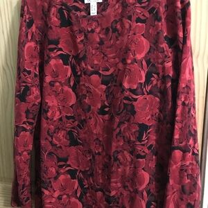 Denim & Co. Red Floral Long Sleeve Top